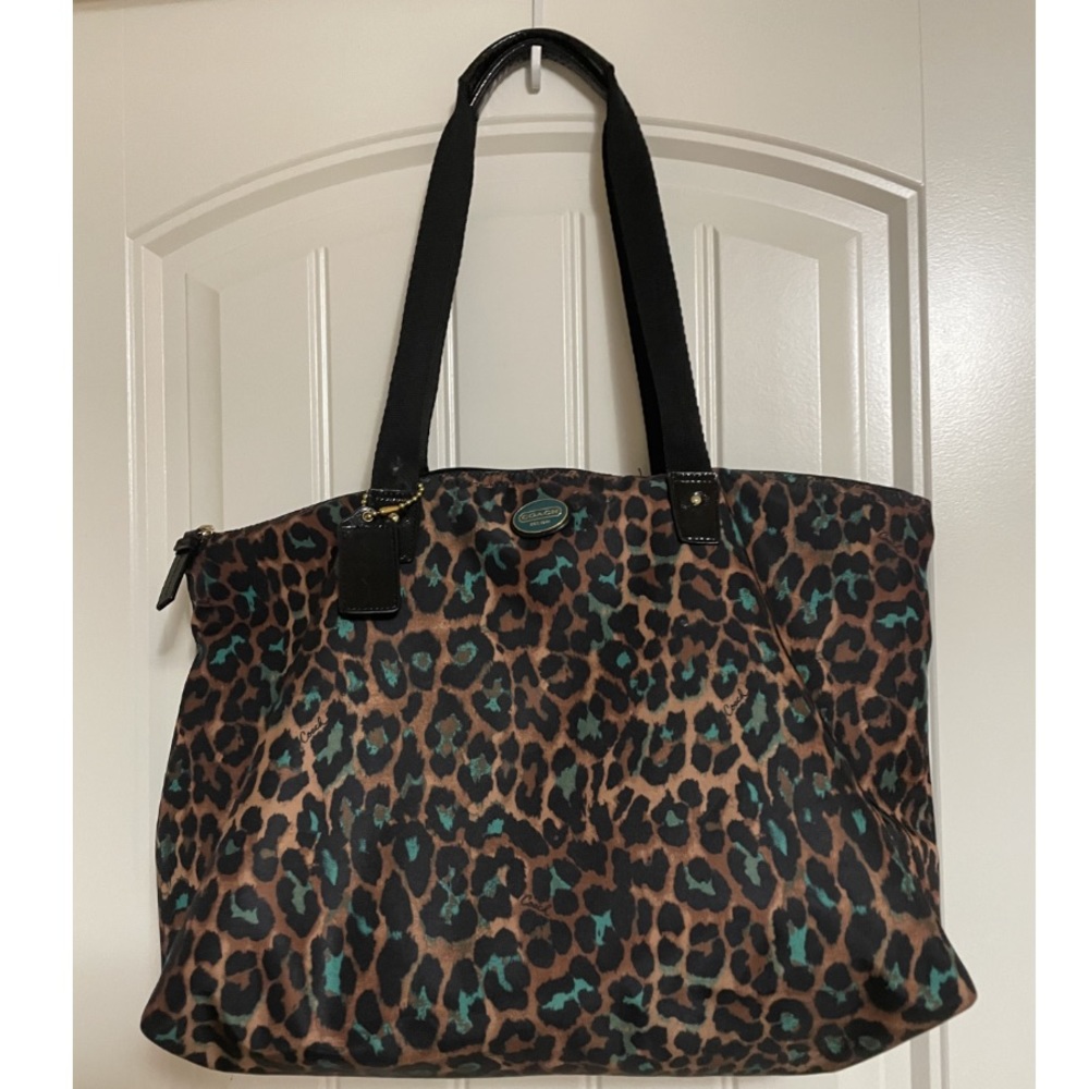 Coach Black and Turquoise Cheetah Print Bag